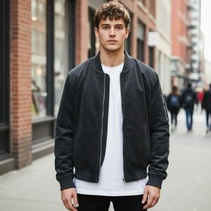 🌻NEW w/tag Label Go-To Bomber Jacket Black Corduroy Zip Front Size Medium